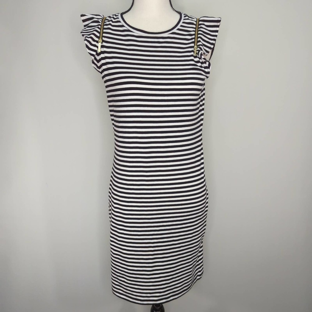 Michael Kors Basics Cotton Stripe Zipper Accents Sleeveless Dress